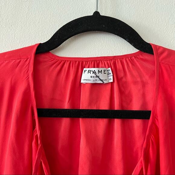 Frame Le Raglan Split-Neck Silk Blouse in Blood Orange - Picture 4 of 6